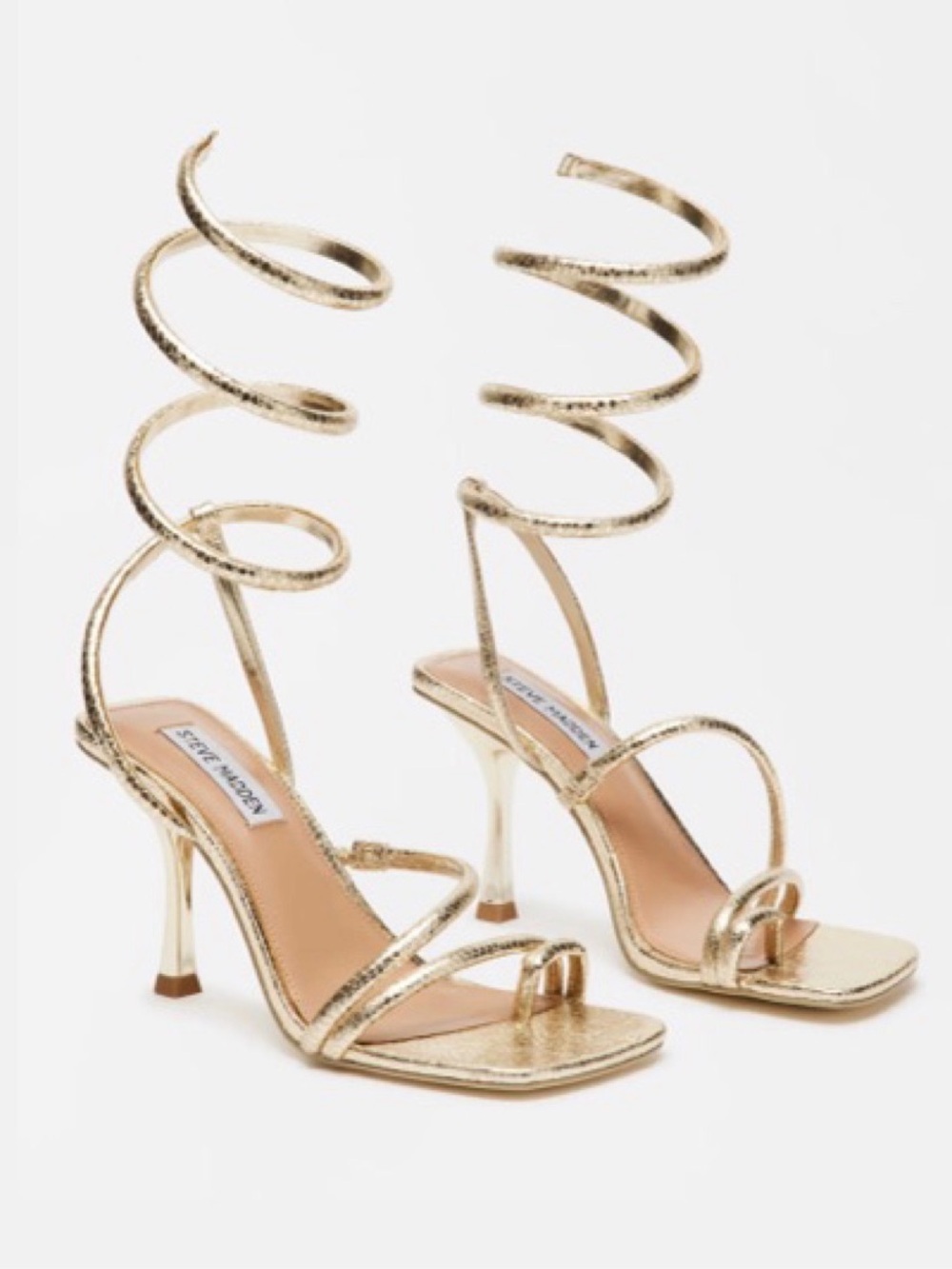 Steve Madden Exotica Shantelle Metallic Gold Spiral-Strap Stiletto Heels